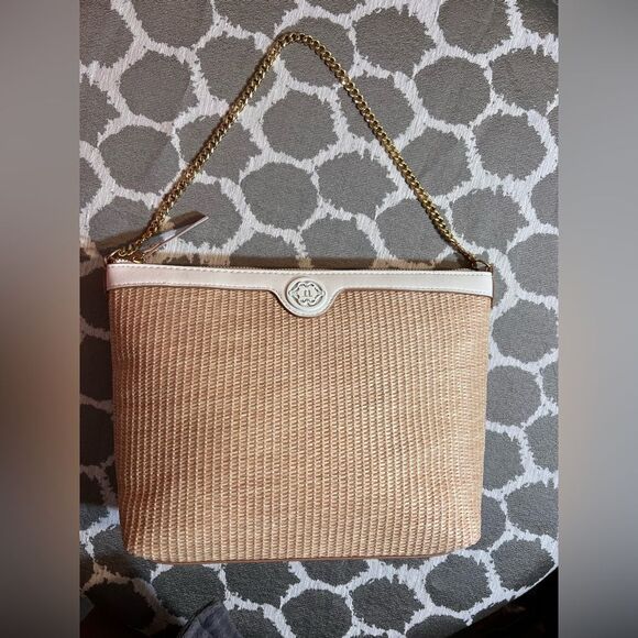 Nanette Lepore Tan Woven Bag with Gold Chain
White leather accents stripe lining - Picture 7 of 13